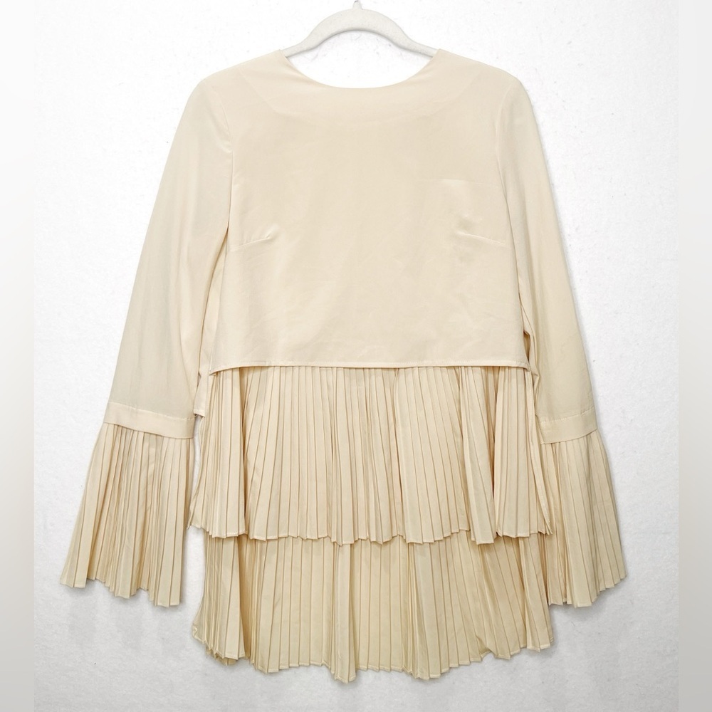 Ina Cream Pleated Bell Sleeve Blouse Size Medium